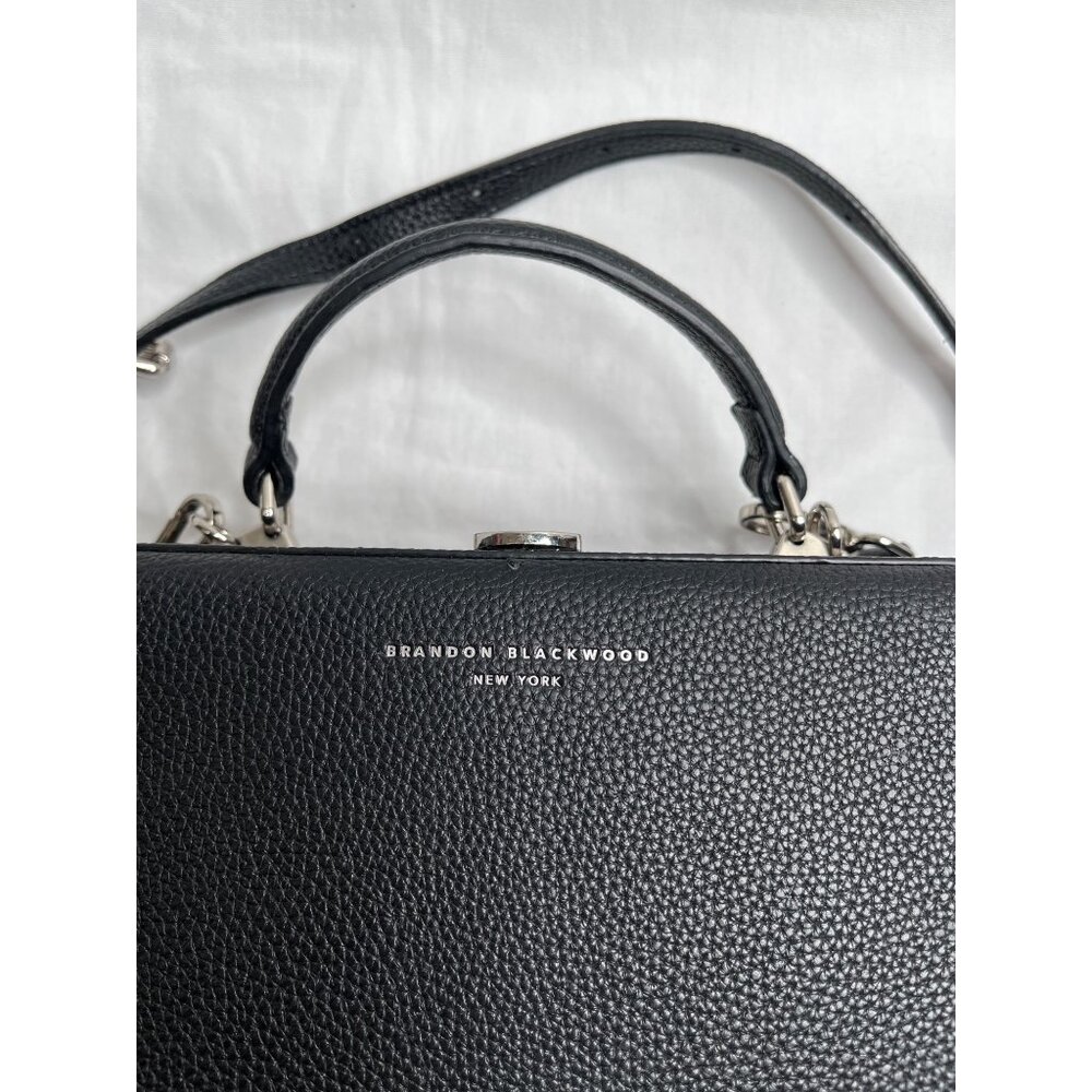Brandon Blackwood Top Handle Small Trunk Bag Purse Black Pebbled Leather - Picture 2 of 12
